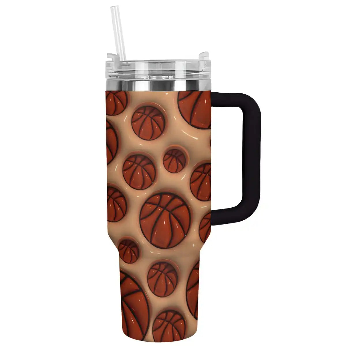 Basketball Custom Stanley Quencher 40oz Stainless Steel Tumbler With Handle