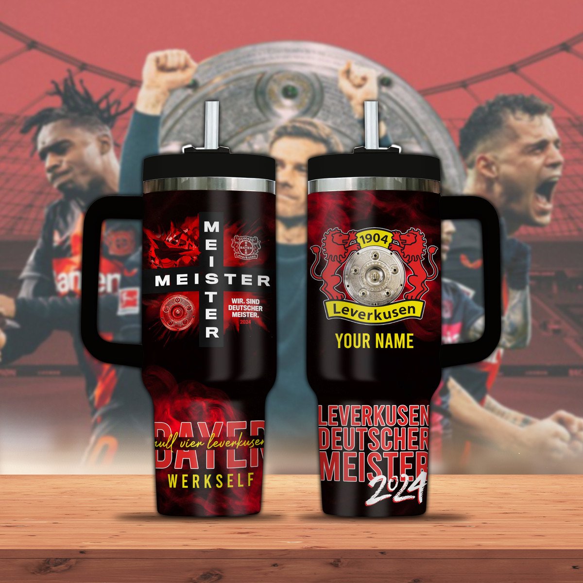 Bayer 04 Leverkusen Bundesliga Custom Stanley Quencher 40oz Stainless Steel Tumbler With Handle