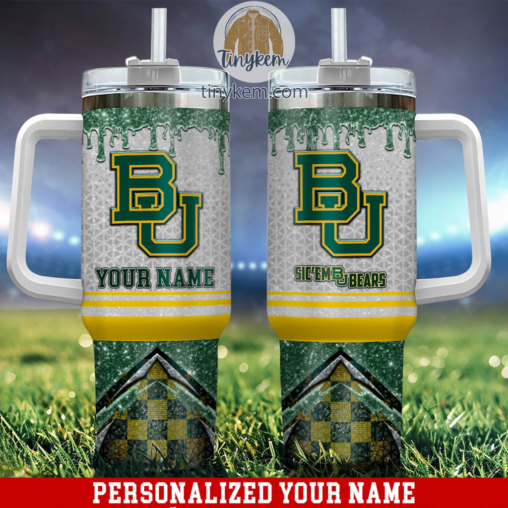 Baylor Bears Glitter NCAA Custom Stanley Quencher 40oz Stainless Steel Tumbler With Handle