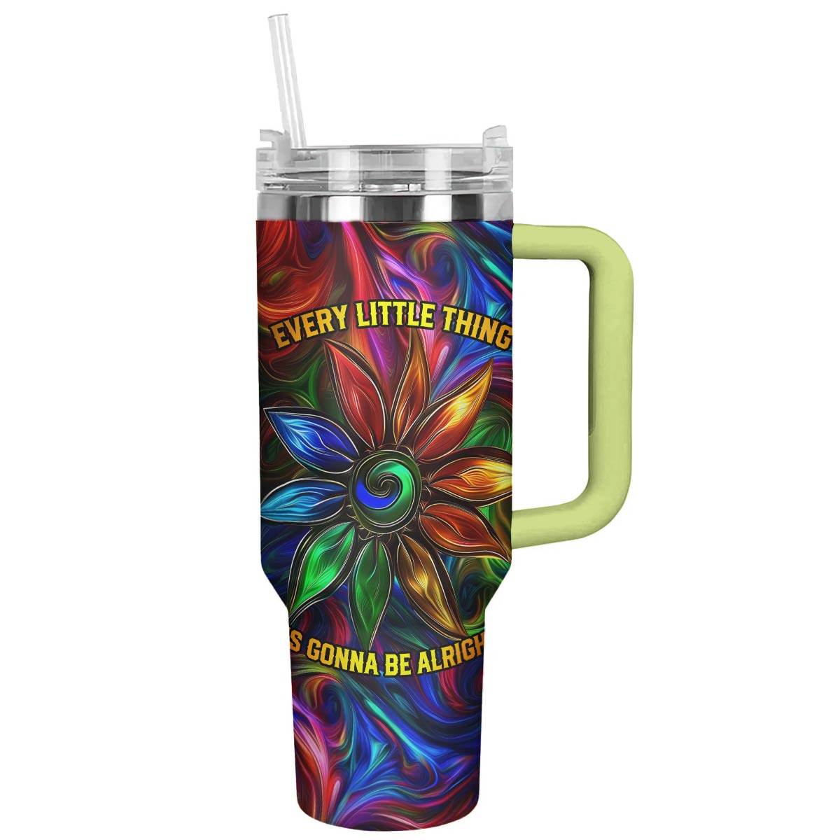 Be Alright Flower Custom Stanley Quencher 40oz Stainless Steel Tumbler With Handle