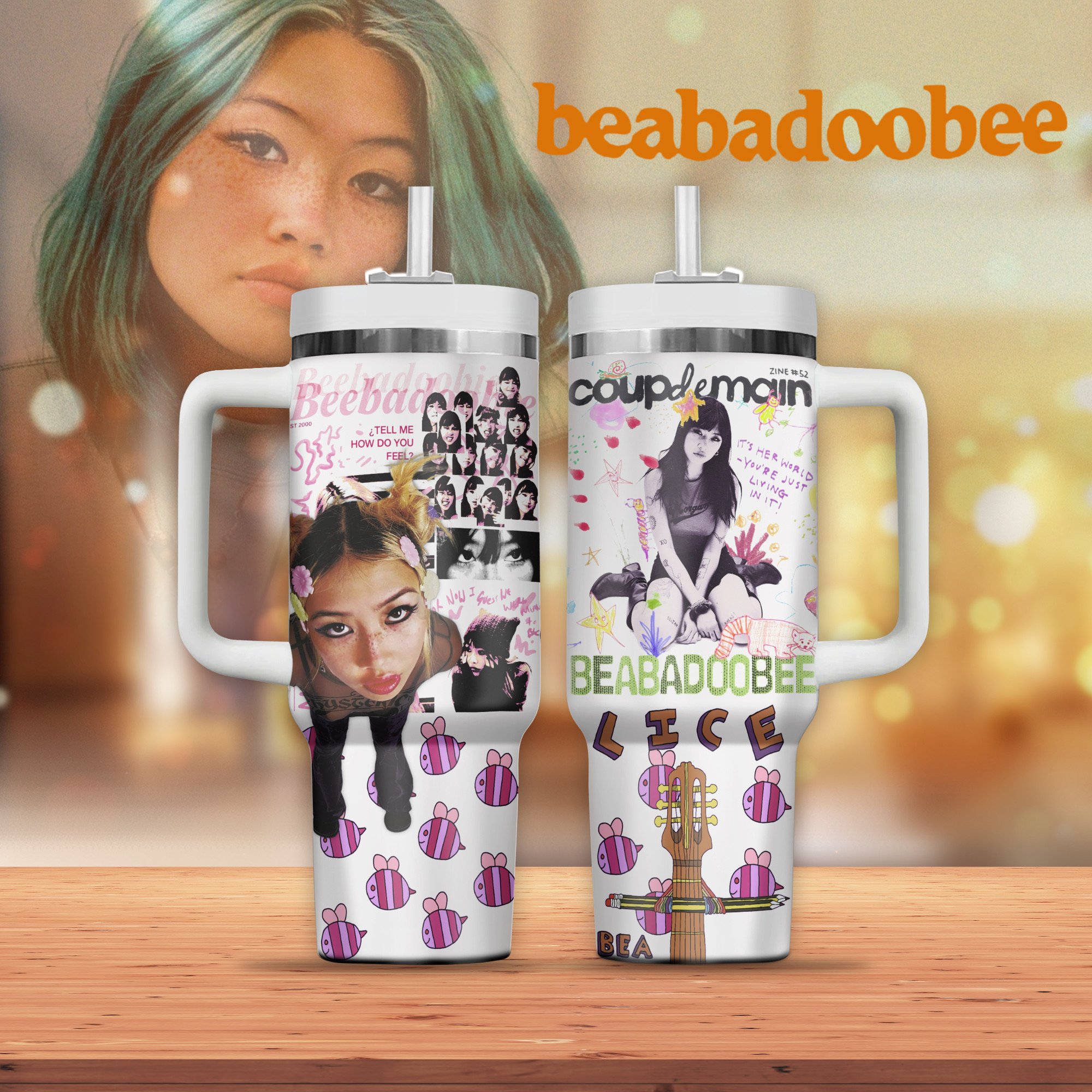 Beabadoobee Music Custom Stanley Quencher 40oz Stainless Steel Tumbler With Handle