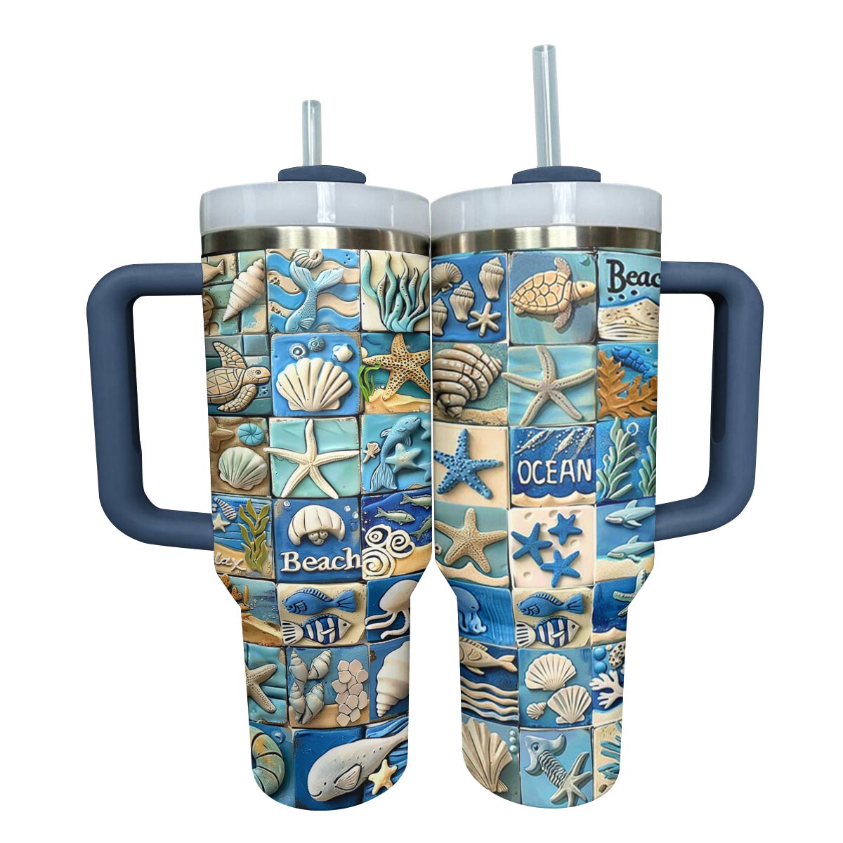 Beach Custom Stanley Quencher 40oz Stainless Steel Tumbler With Handle