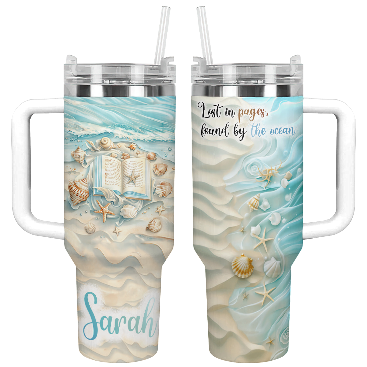Beach Custom Stanley Quencher 40oz Stainless Steel Tumbler With Handle