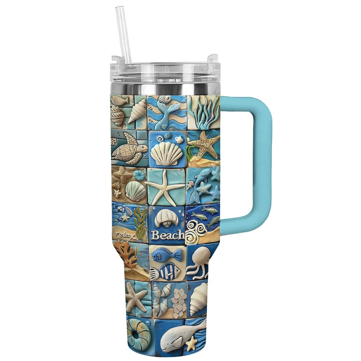 Beach Custom Stanley Quencher 40oz Stainless Steel Tumbler With Handle