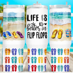 Beach Flipflops Custom Stanley Quencher 40oz Stainless Steel Tumbler With Handle