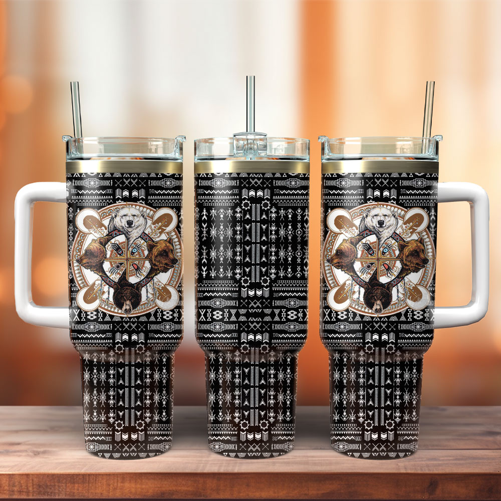 Bears Native American Custom Stanley Quencher 40oz Stainless Steel Tumbler With Handle