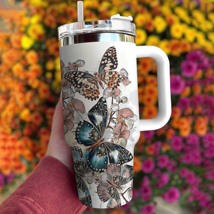 Beautiful Butterfly Custom Stanley Quencher 40oz Stainless Steel Tumbler With Handle