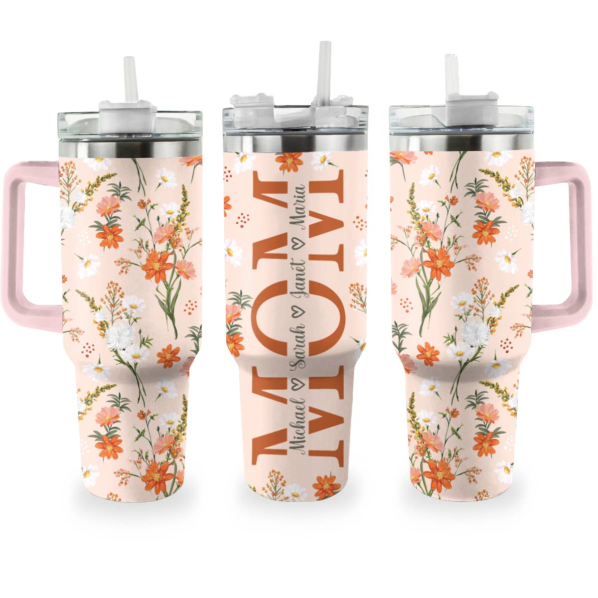 Beautiful Flowers Mom Custom Stanley Quencher 40oz Stainless Steel Tumbler With Handle