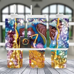 Beauty And The Beast Disney Cartoon Custom Stanley Quencher 40oz Stainless Steel Tumbler With Handle