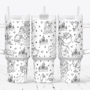 Beauty and the Beast Disney Cartoon Custom Stanley Quencher 40oz Stainless Steel Tumbler With Handle
