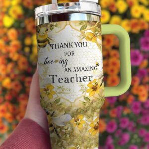 Bee Custom Stanley Quencher 40oz Stainless Steel Tumbler With Handle