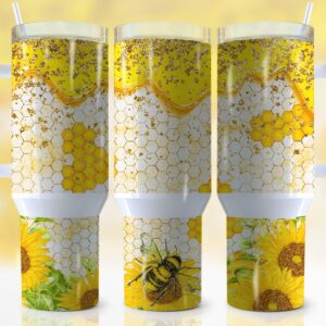 Bee Honeycomb Custom Stanley Quencher 40oz Stainless Steel Tumbler With Handle