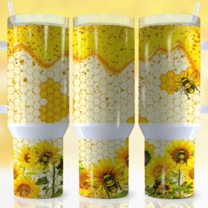 Bee Honeycomb Custom Stanley Quencher 40oz Stainless Steel Tumbler With Handle