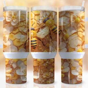 Bee Honeycomb Custom Stanley Quencher 40oz Stainless Steel Tumbler With Handle