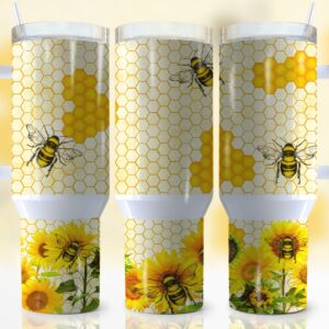 Bee Honeycomb Custom Stanley Quencher 40oz Stainless Steel Tumbler With Handle