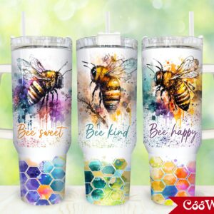 Bee Honeycomb Custom Stanley Quencher 40oz Stainless Steel Tumbler With Handle