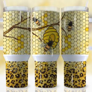 Bee Honeycomb Custom Stanley Quencher 40oz Stainless Steel Tumbler With Handle