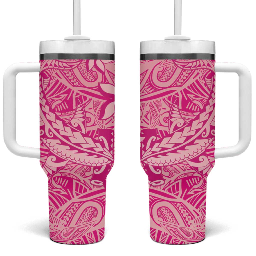 Beige Gradient Polynesia Hawaiian Tribal Hammerhead Shark Tattoo Custom Stanley Quencher 40oz Stainless Steel Tumbler With Handle