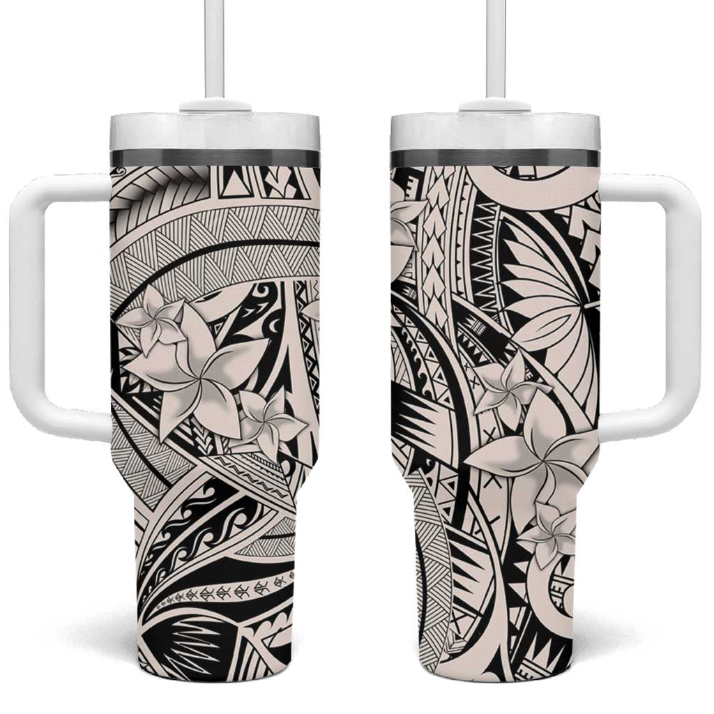 Beige Pacific Flowers Tribal Polynesian Custom Stanley Quencher 40oz Stainless Steel Tumbler With Handle