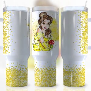 Belle Beauty And The Beast Disney Cartoon Custom Stanley Quencher 40oz Stainless Steel Tumbler With Handle