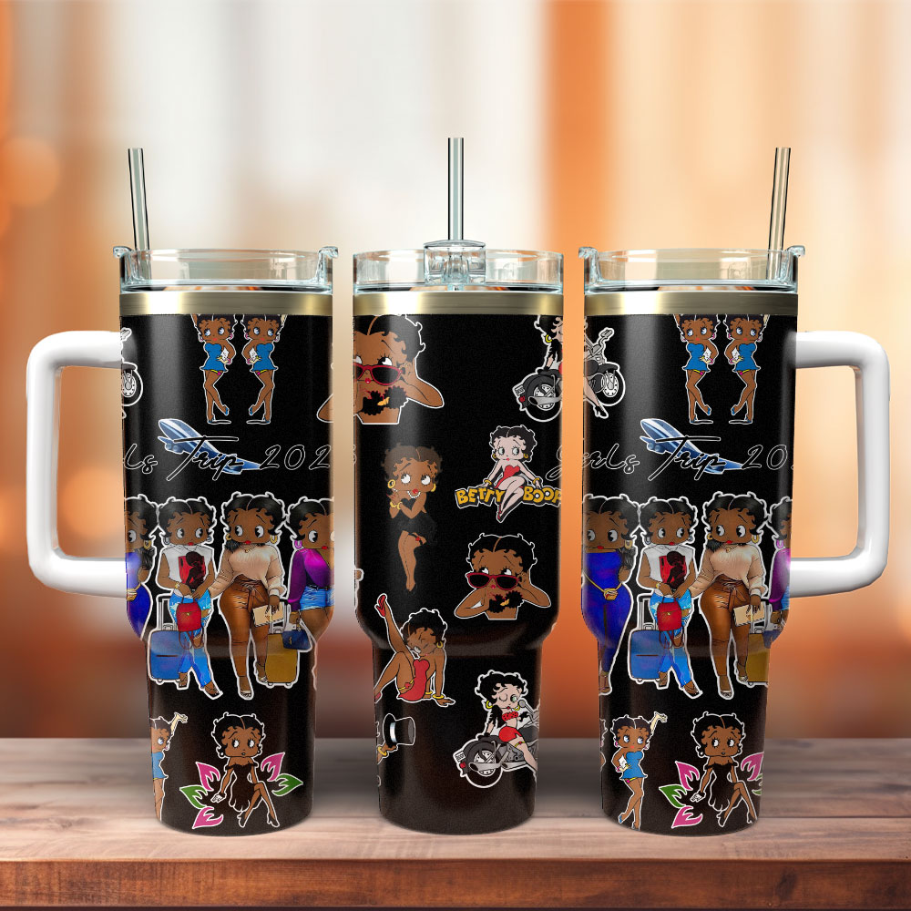 Betty Boop Cartoon Custom Stanley Quencher 40oz Stainless Steel Tumbler With Handle