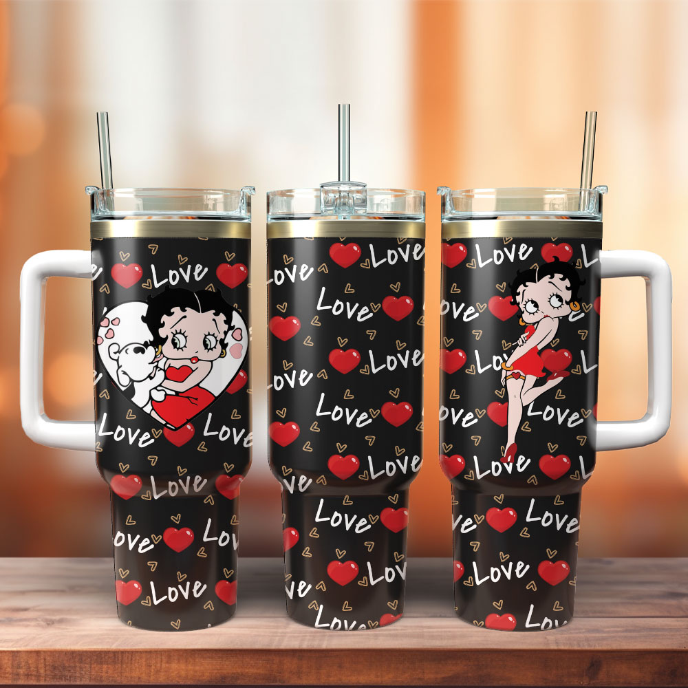 Betty Boop Cartoon Custom Stanley Quencher 40oz Stainless Steel Tumbler With Handle