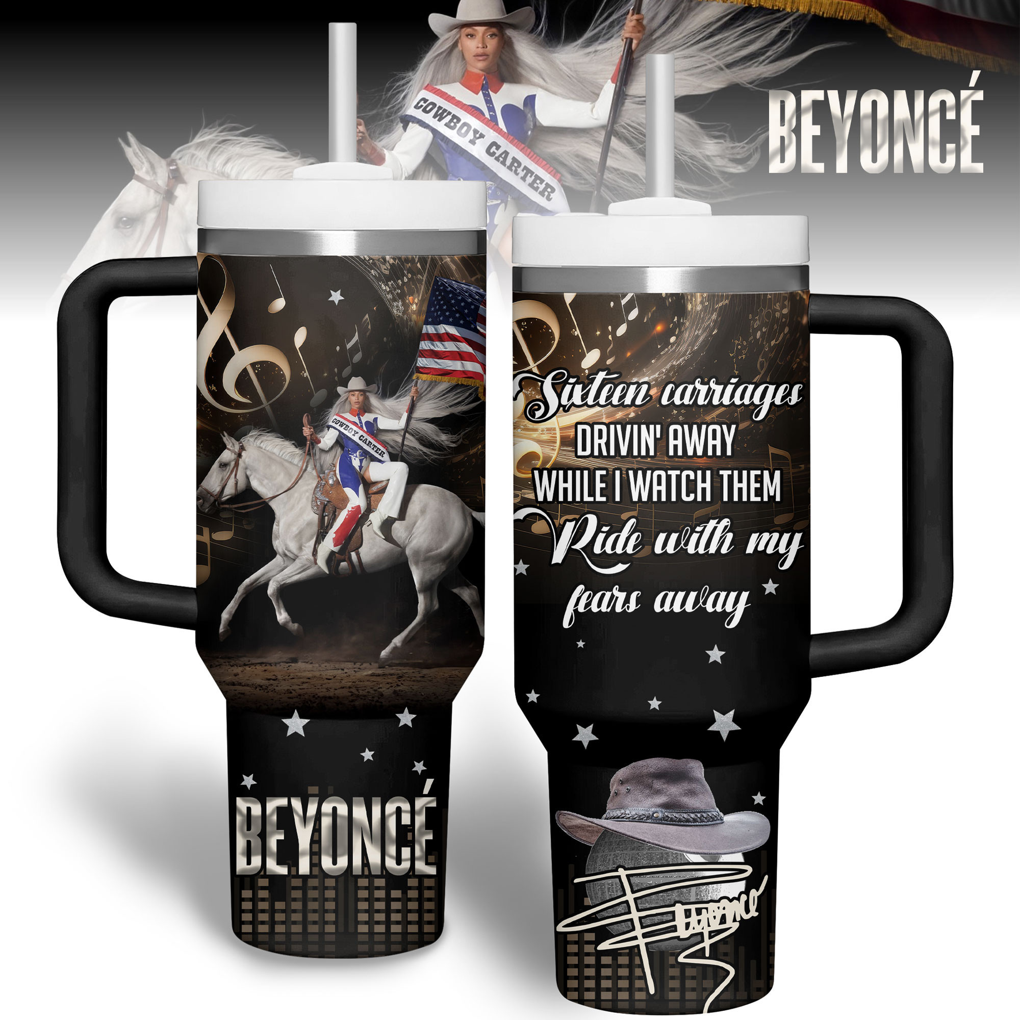 Beyonce Music Custom Stanley Quencher 40oz Stainless Steel Tumbler With Handle