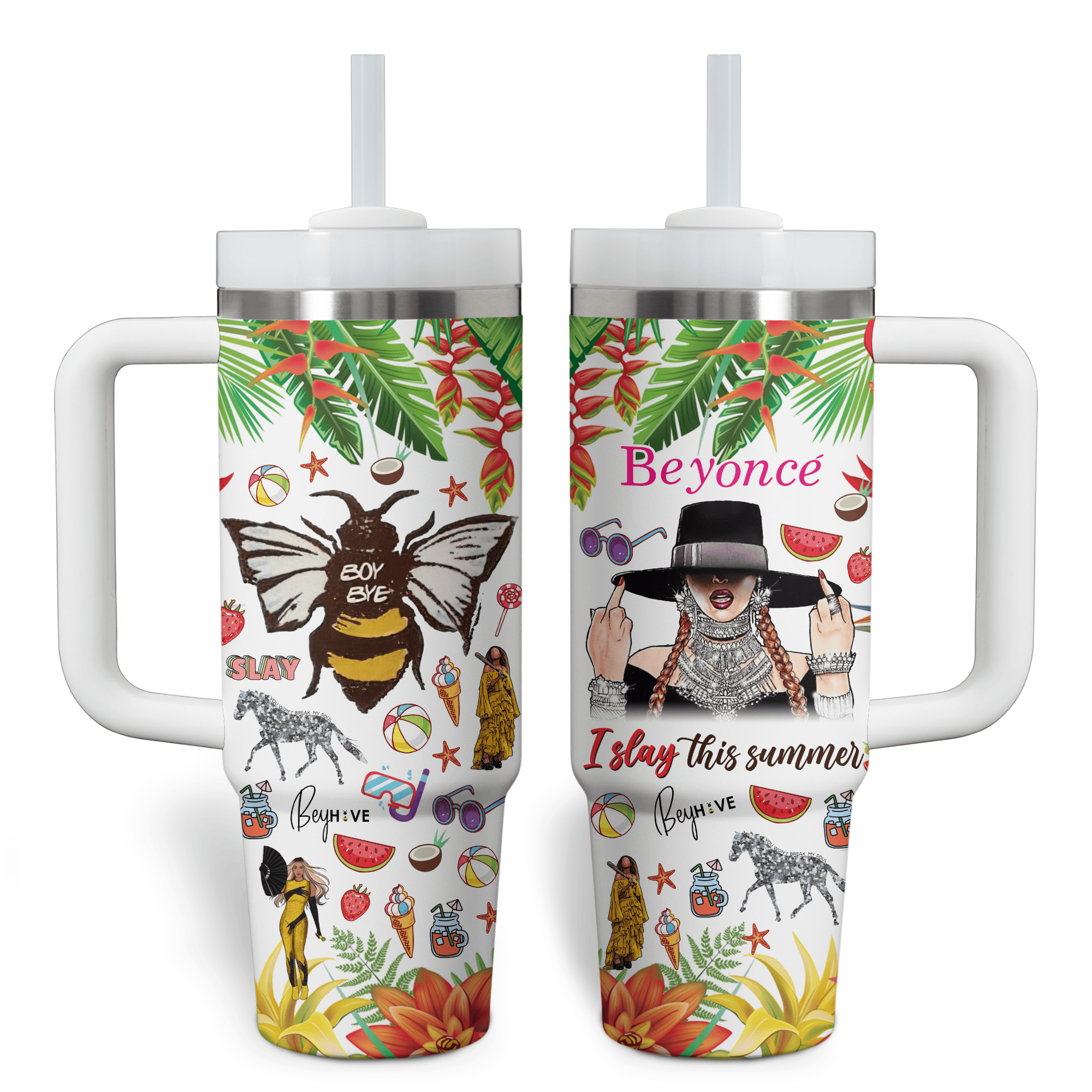 Beyonce Music Custom Stanley Quencher 40oz Stainless Steel Tumbler With Handle