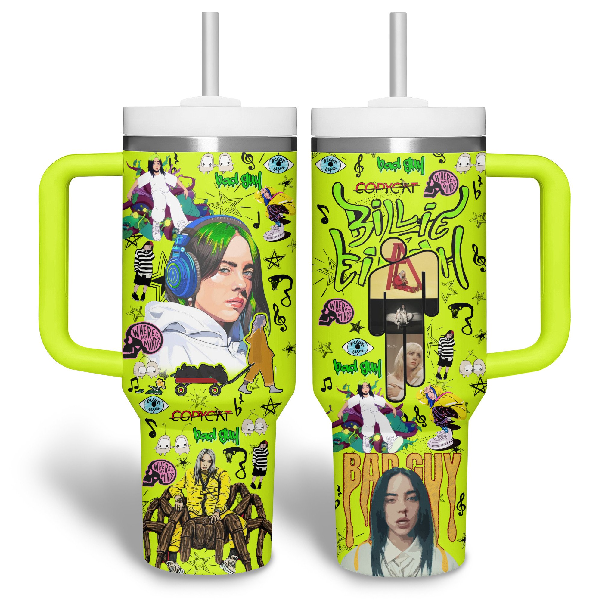 Billie Eilish Music Custom Stanley Quencher 40oz Stainless Steel Tumbler With Handle