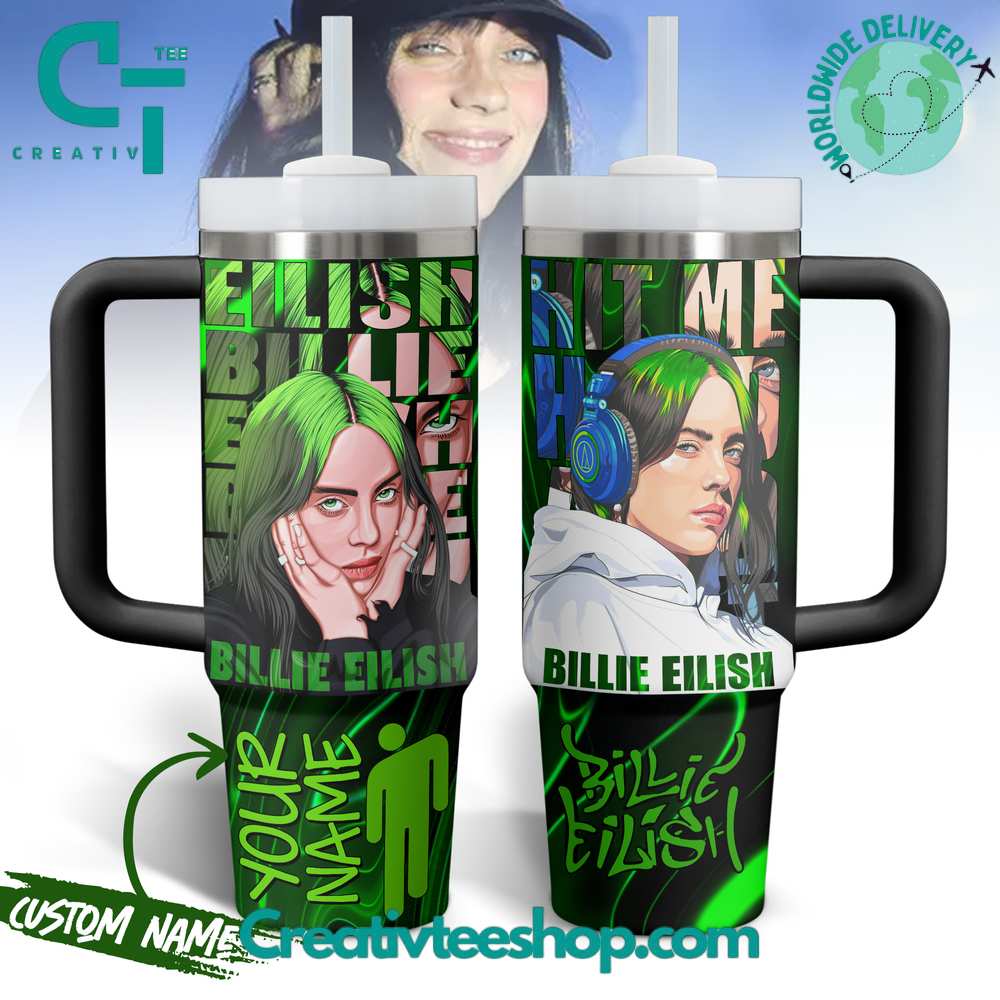 Billie Eilish Music Custom Stanley Quencher 40oz Stainless Steel Tumbler With Handle