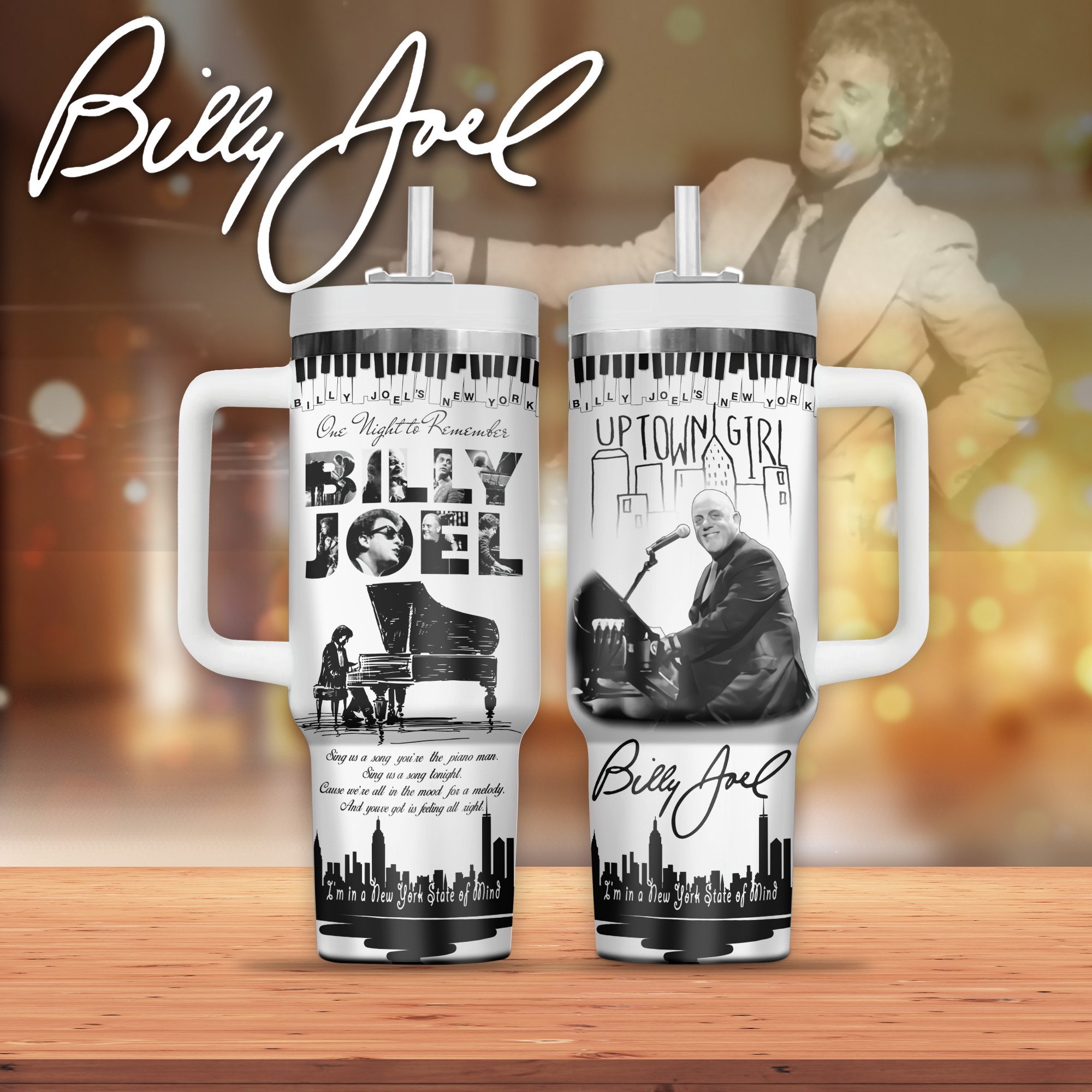 Billy Joel Music Custom Stanley Quencher 40oz Stainless Steel Tumbler With Handle