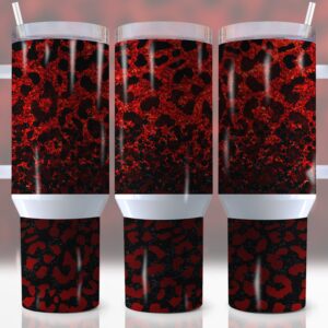 Black And Red Leopard Print Custom Stanley Quencher 40oz Stainless Steel Tumbler With Handle