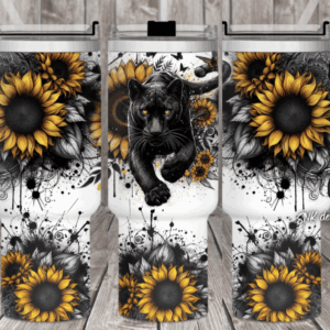 Black Panther Sunflower Custom Stanley Quencher 40oz Stainless Steel Tumbler With Handle