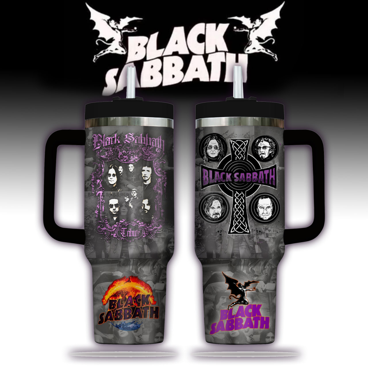 Black Sabbath Music Custom Stanley Quencher 40oz Stainless Steel Tumbler With Handle