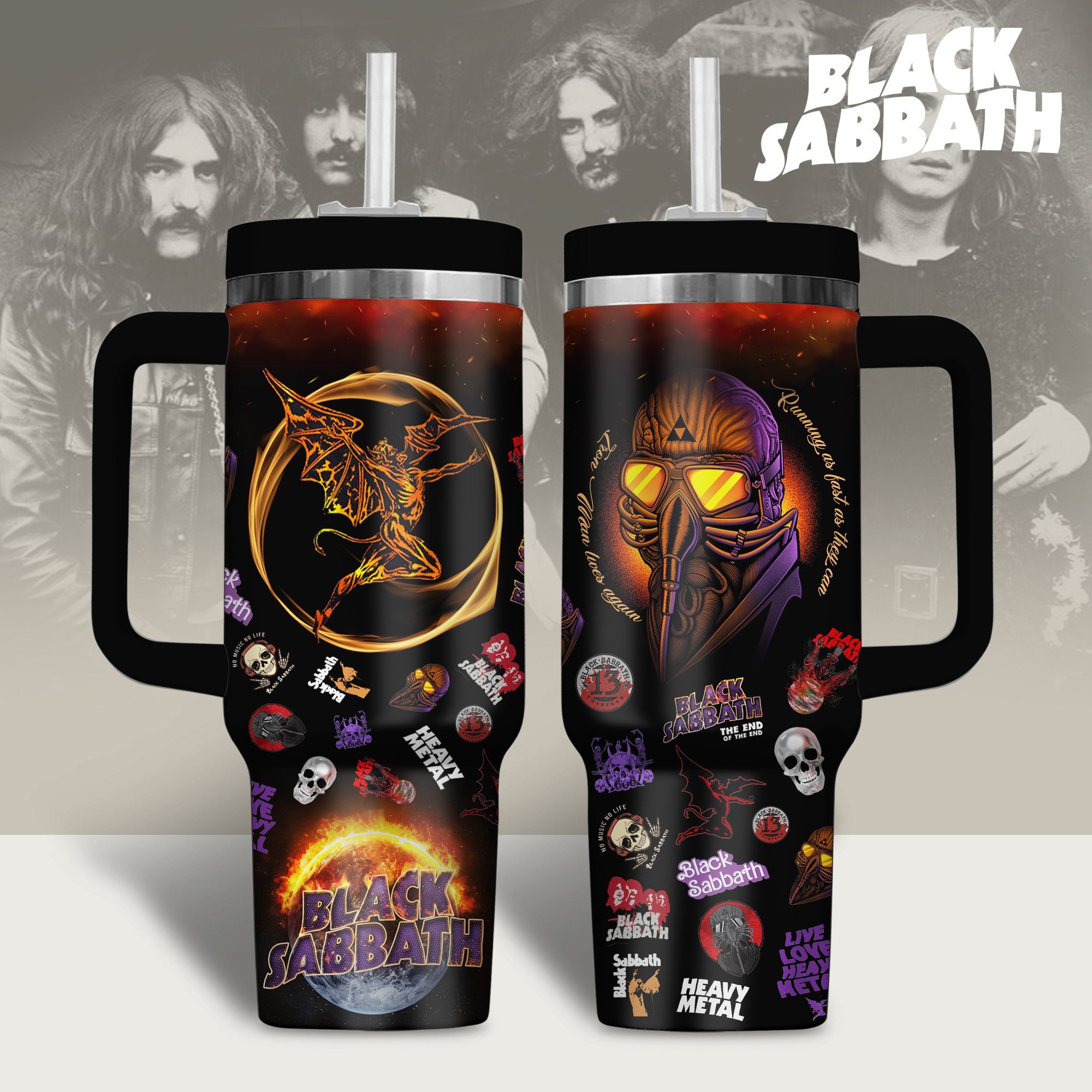 Black Sabbath Music Custom Stanley Quencher 40oz Stainless Steel Tumbler With Handle