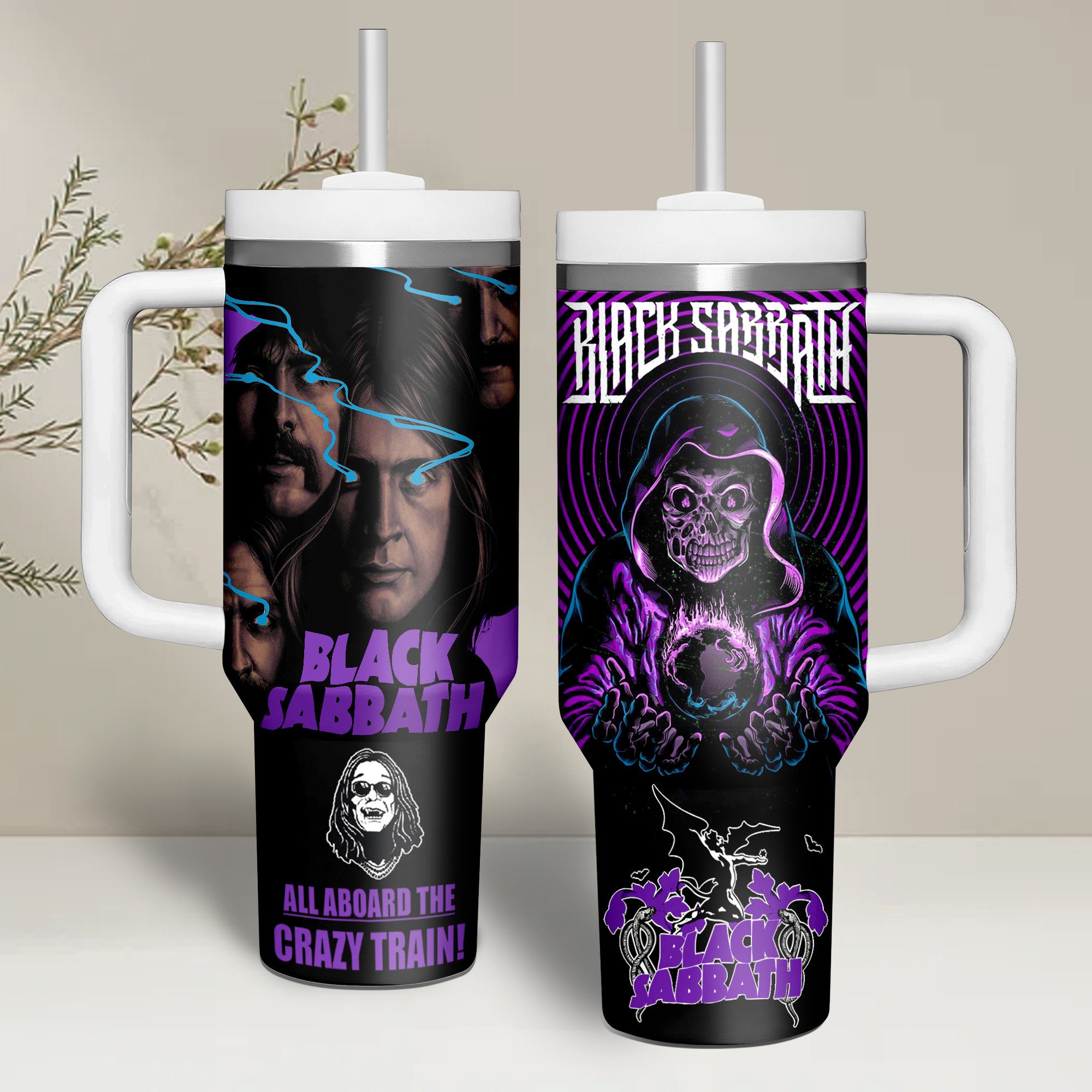 Black Sabbath Music Custom Stanley Quencher 40oz Stainless Steel Tumbler With Handle