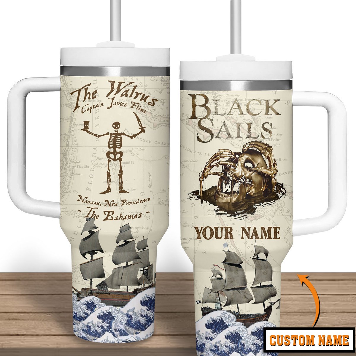 Black Sails TV Series Custom Stanley Quencher 40oz Stainless Steel Tumbler With Handle