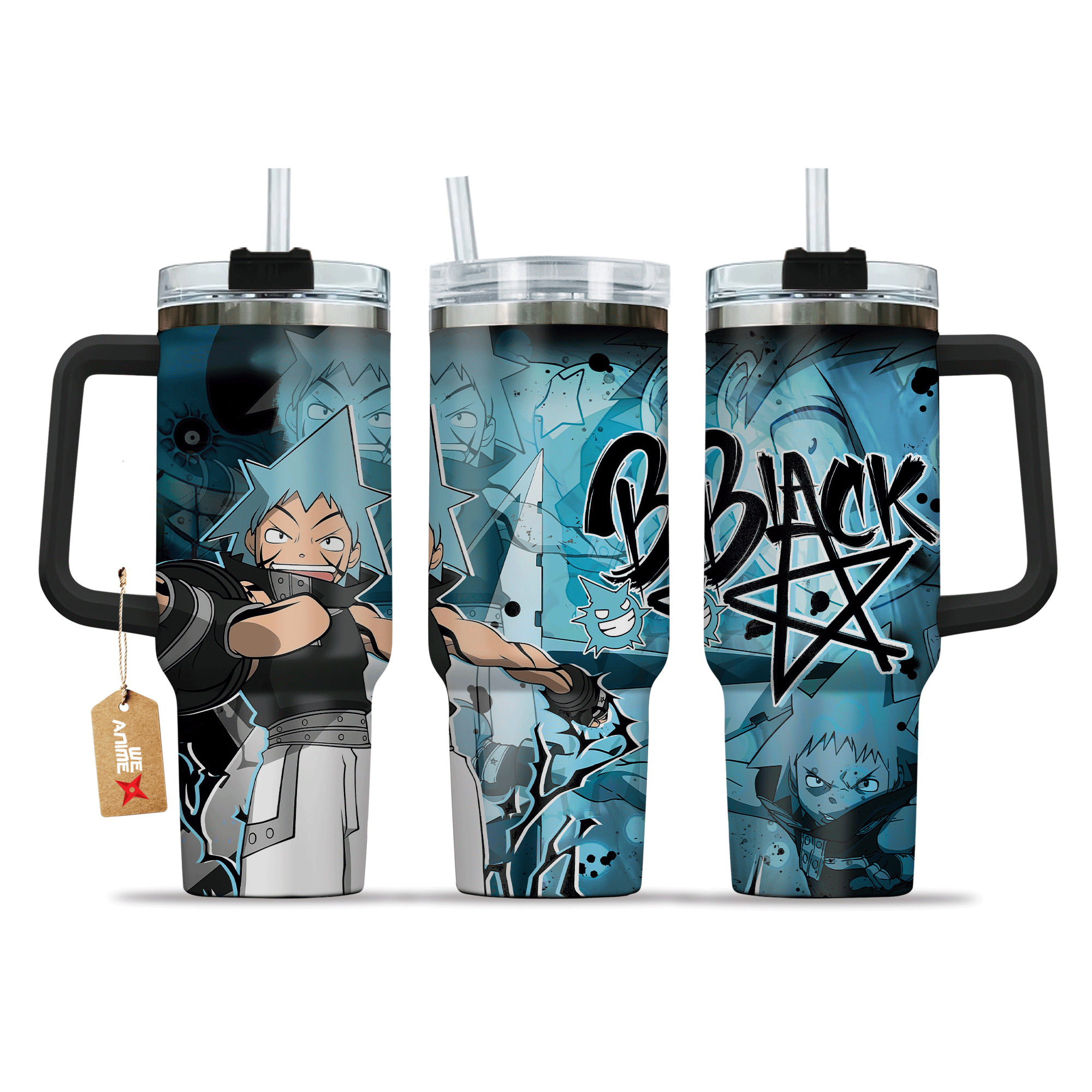 Black Star Soul Eater Anime Custom Stanley Quencher 40oz Stainless Steel Tumbler With Handle