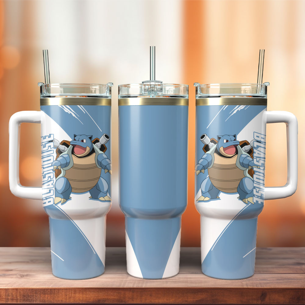 Blastoise Pokemon Anime Custom Stanley Quencher 40oz Stainless Steel Tumbler With Handle
