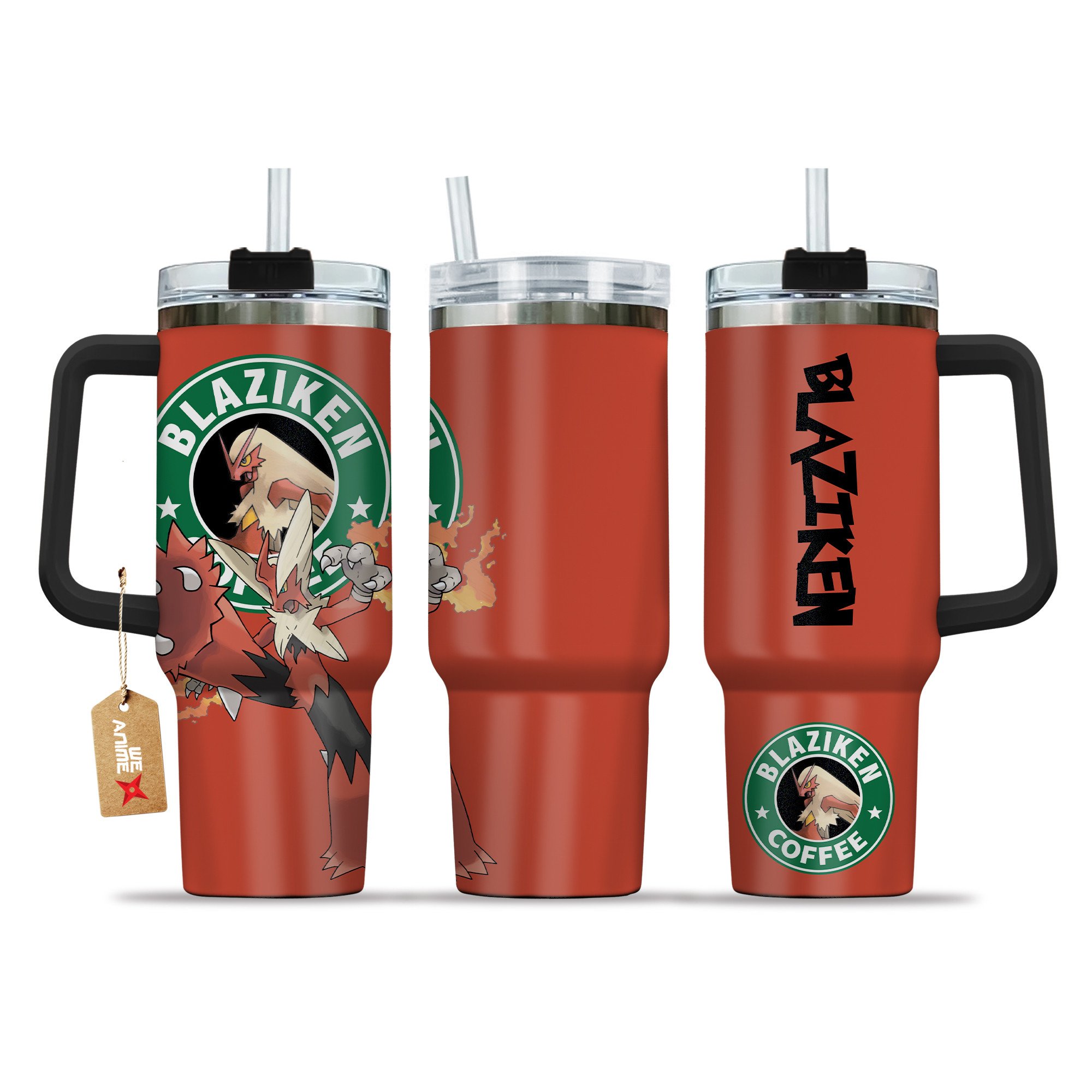 Blaziken Coffee Pokemon Anime Custom Stanley Quencher 40oz Stainless Steel Tumbler With Handle