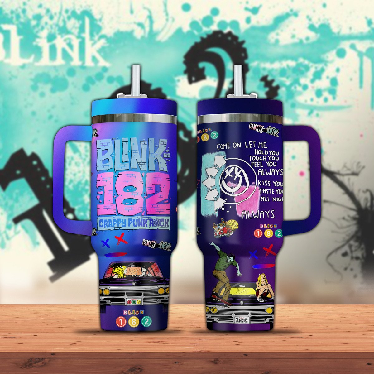 Blink-182 Music Custom Stanley Quencher 40oz Stainless Steel Tumbler With Handle