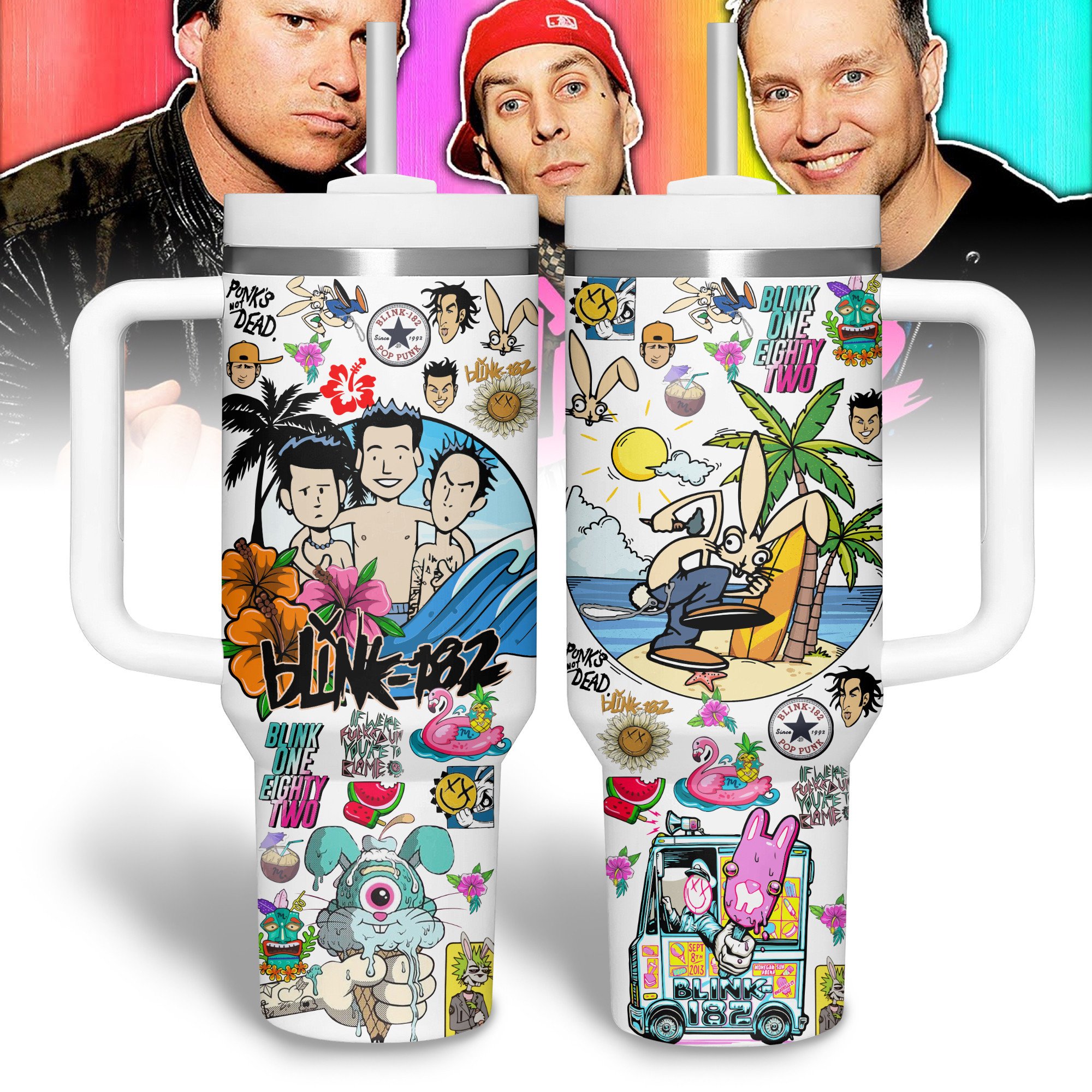 Blink-182 Music Custom Stanley Quencher 40oz Stainless Steel Tumbler With Handle