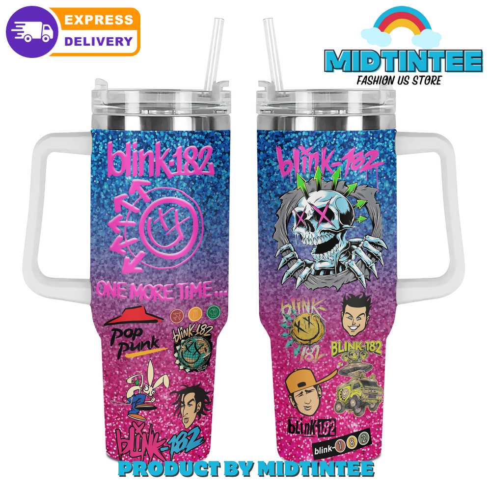 Blink 182 One More Time Music Custom Stanley Quencher 40oz Stainless Steel Tumbler With Handle