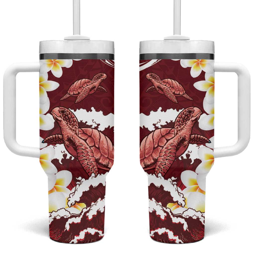 Blood Gold Polynesia Polynesian Frangipani With Sea Turtles Custom Stanley Quencher 40oz Stainless Steel Tumbler With Handle