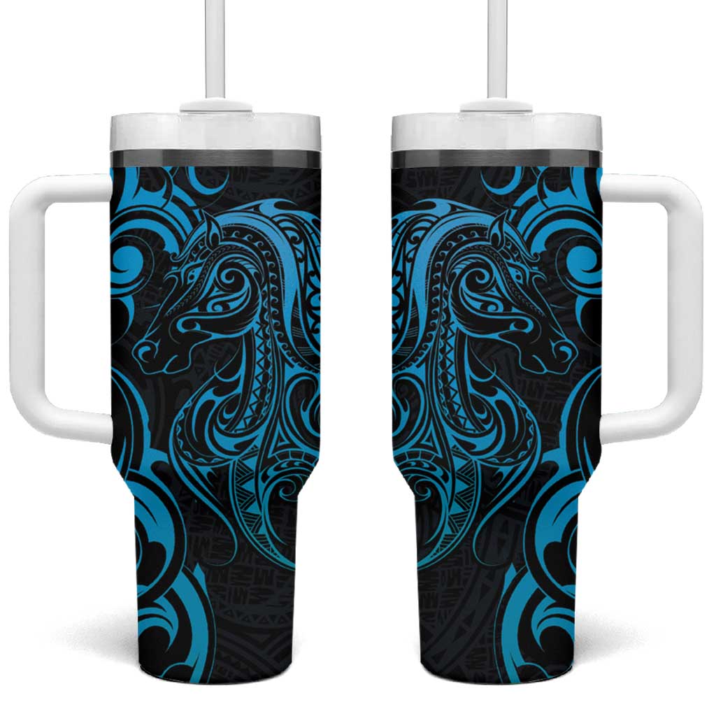 Blue Aoteara Horse Racing NZ Maori Custom Stanley Quencher 40oz Stainless Steel Tumbler With Handle