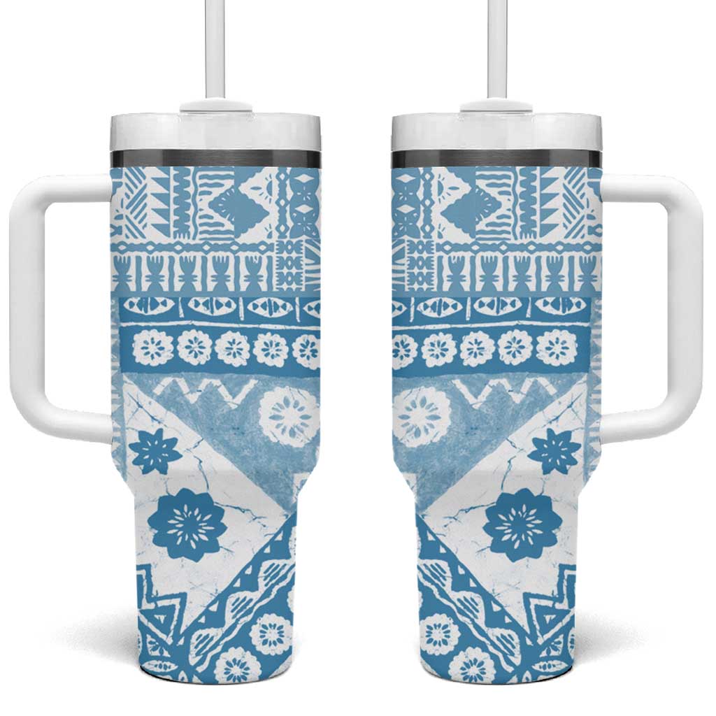 Blue Bula Fiji Masi Tapa Custom Stanley Quencher 40oz Stainless Steel Tumbler With Handle
