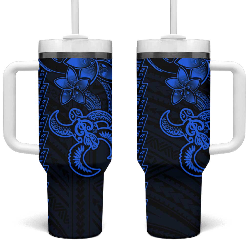 Blue Hawaiian Kakau Turtle Polynesian Tribal Custom Stanley Quencher 40oz Stainless Steel Tumbler With Handle