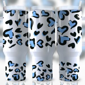 Blue Leopard Print Custom Stanley Quencher 40oz Stainless Steel Tumbler With Handle