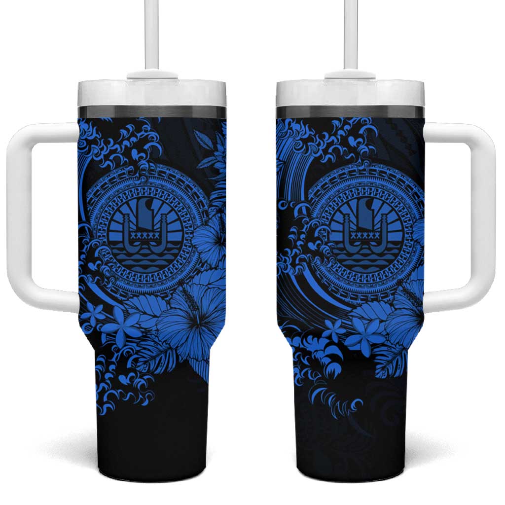 Blue Polynesian Tahiti Island The Wave of Water Custom Stanley Quencher 40oz Stainless Steel Tumbler With Handle