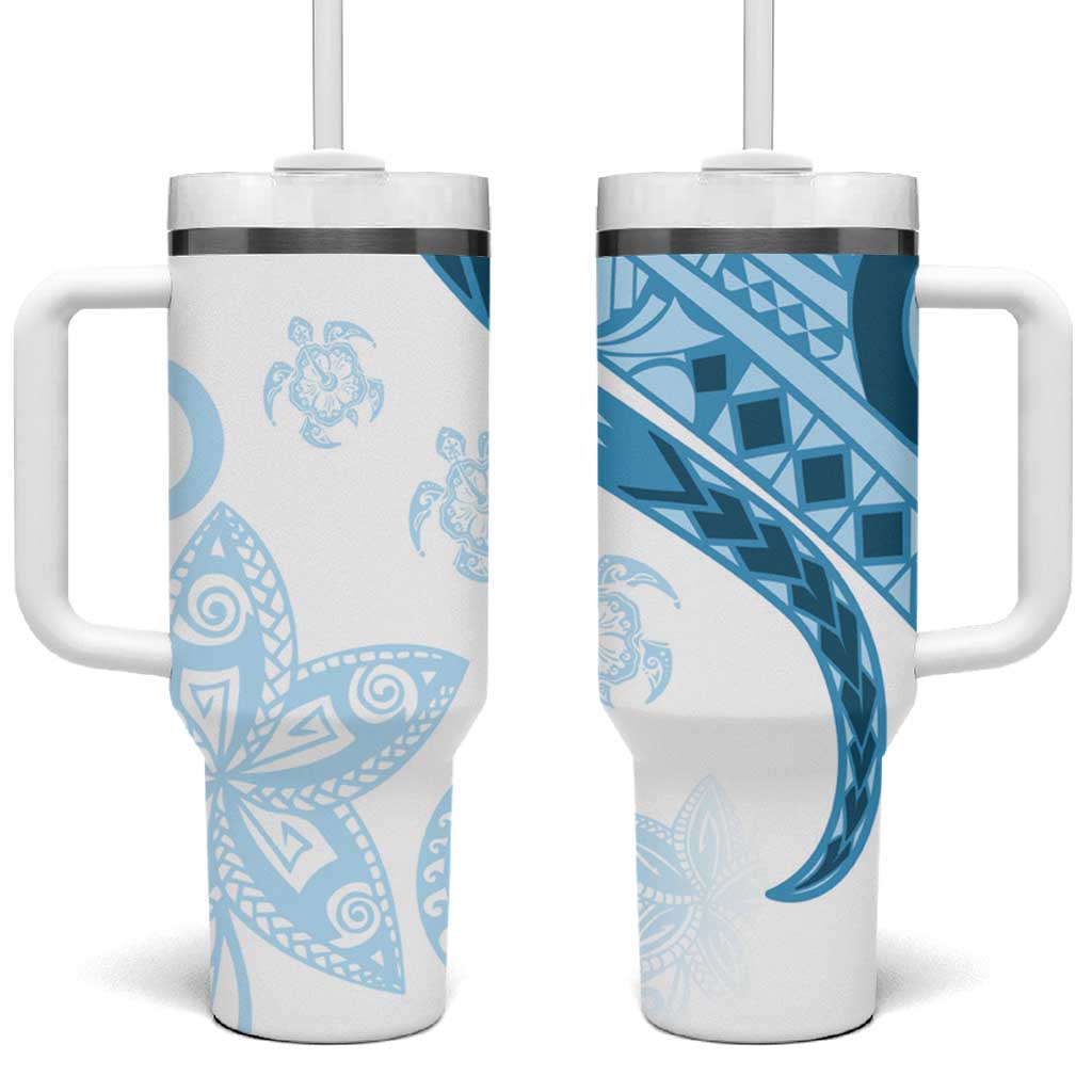 Blue Polynesian Tribal Turtle Floral Custom Stanley Quencher 40oz Stainless Steel Tumbler With Handle